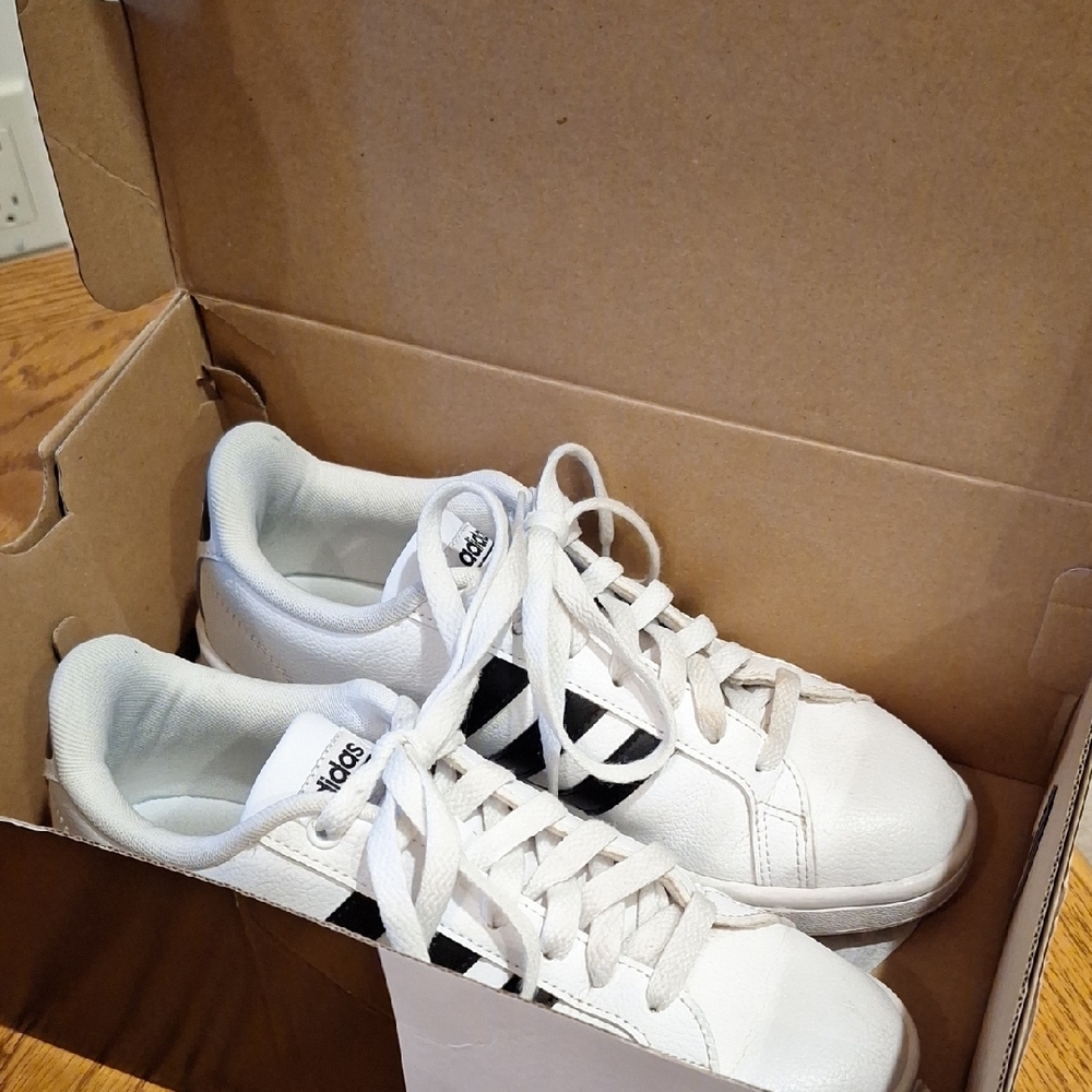 Adidas White and Black Striped Cloudfoam Sneakers - Picture 11 of 12